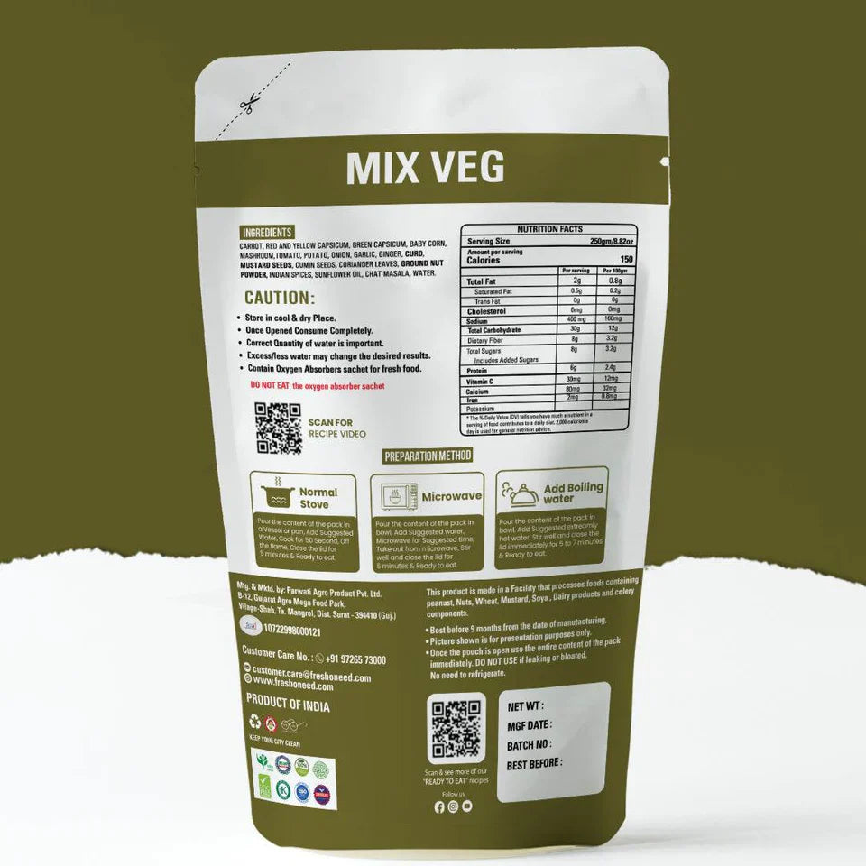 Fresh O Need Mix Veg - Ready To Eat 250 gms
