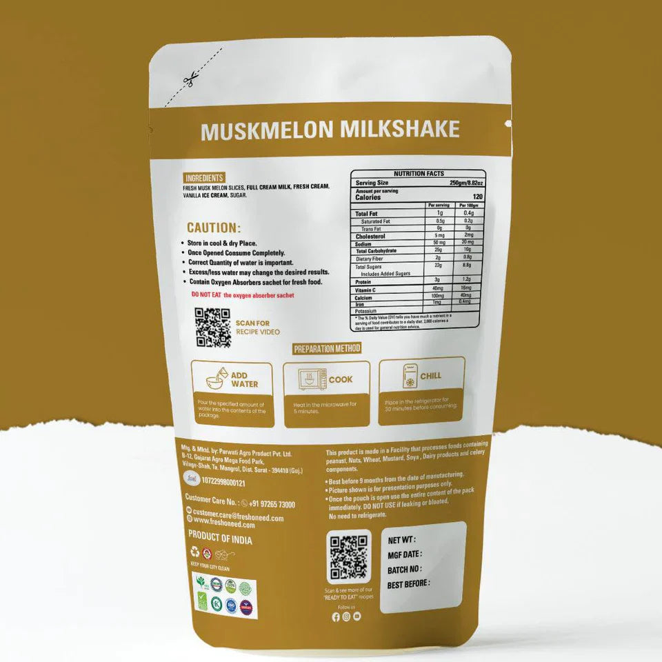 Fresh O Need Muskmelon Milkshake - Ready To Eat 250 gms