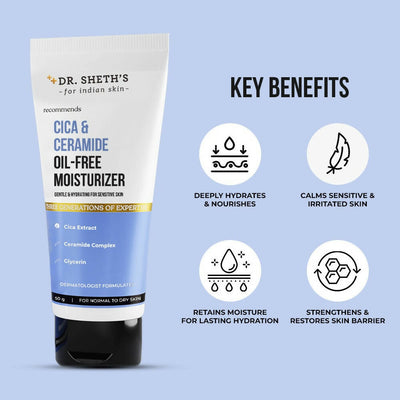 Dr. Sheth's Cica & Ceramide Oil-Free Moisturizer Deeply Hydrates & Nourishes, For Normal to Dry Skin