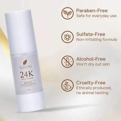 Flawora 24K Gold Face Serum With Vitamin C For Brightening & Anti-Aging Skin