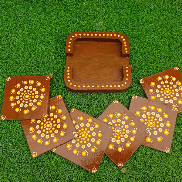 Wooden Tea Coasters set of 6 | Holi Special Edition
