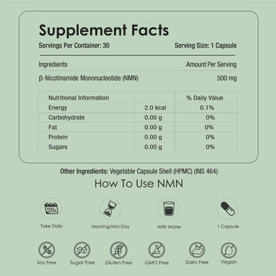 GATACA Pure β-NMN 500 mg Capsules with Nicotinamide Mononucleotide for More Energy, More Endurance, More Life