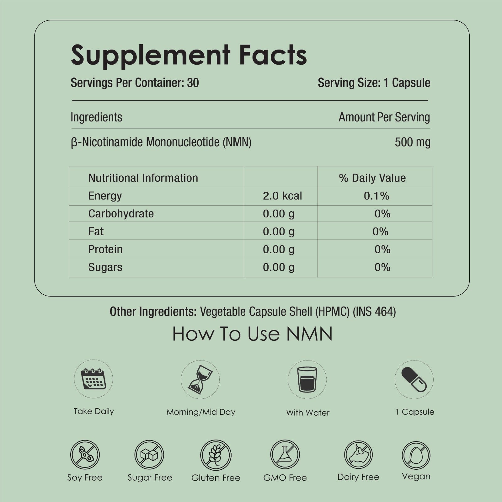 GATACA Pure β-NMN 500 mg Capsules with Nicotinamide Mononucleotide for More Energy, More Endurance, More Life