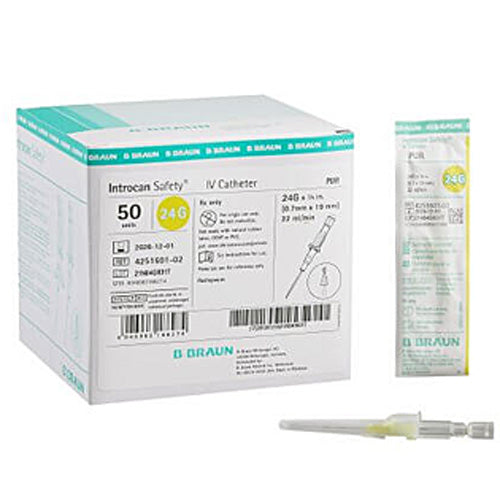 IV Catheter 24 gauge x 3/4" B Braun Introcan Safety IV Catheter Needle, Sterile 50/Box