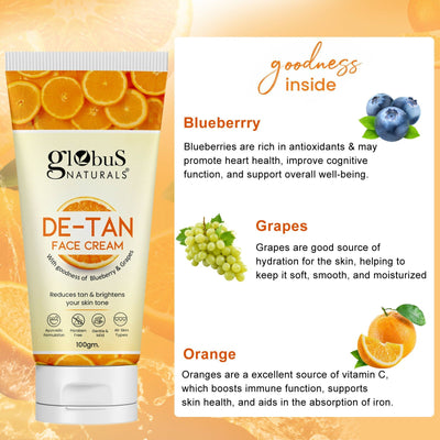 Globus Naturals De Tan Face Cream, Suitable For All Skin Types