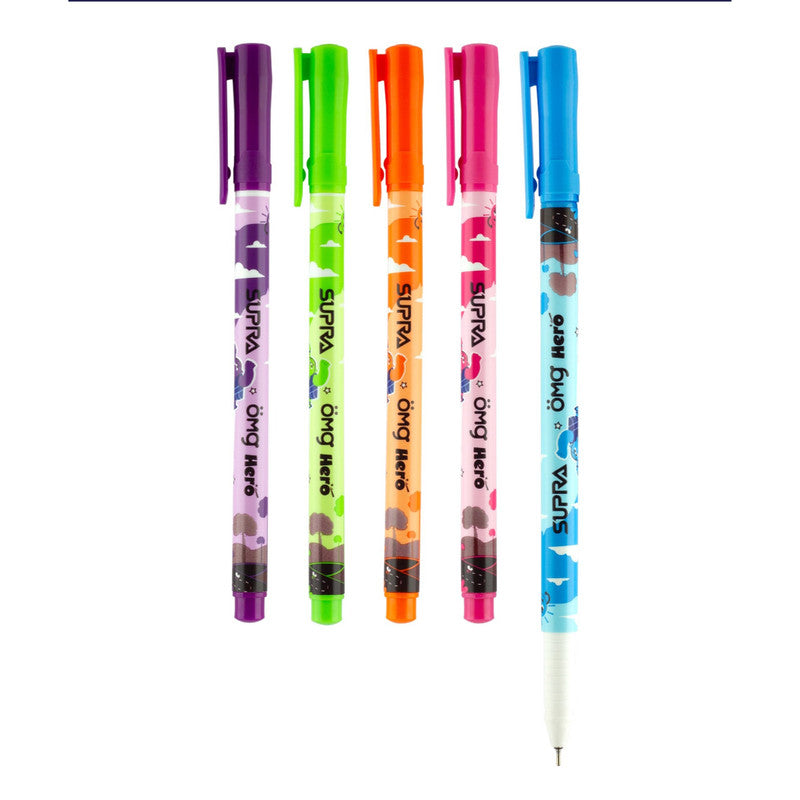 Supra Omg Hero 0.7mm Ball Point Pen Display Pack | Blue Ink, Pack Of 50