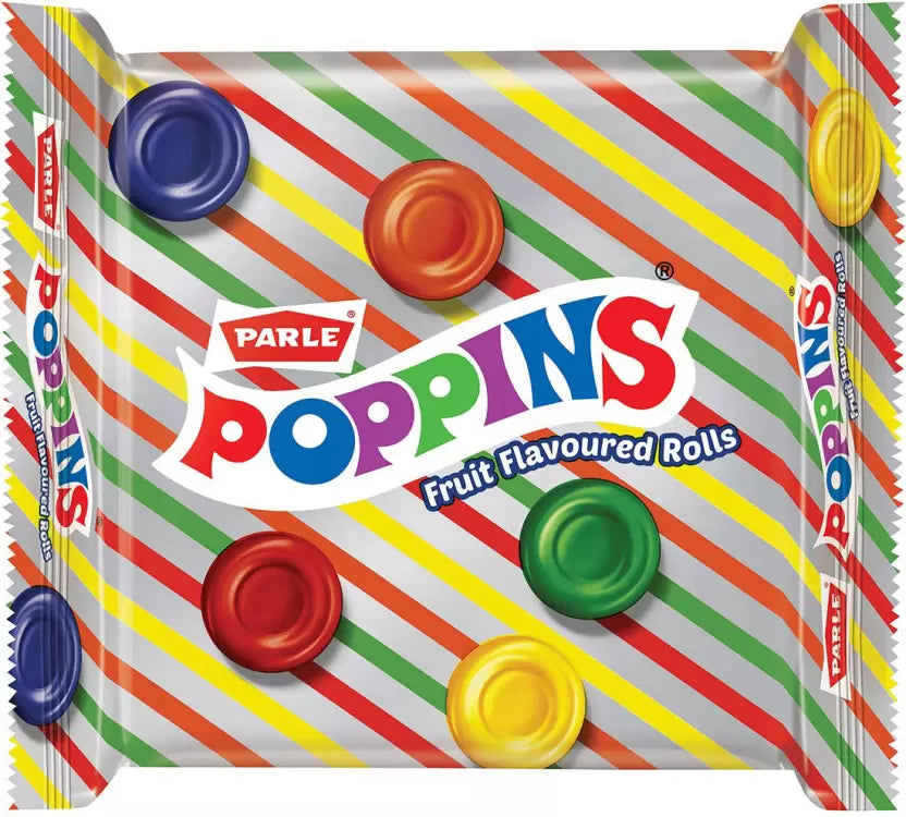 10x Parle Poppins Candy - Fruit Flavoured Rolls, Tangy & Crunchy, Pack of 10 - 100 g each