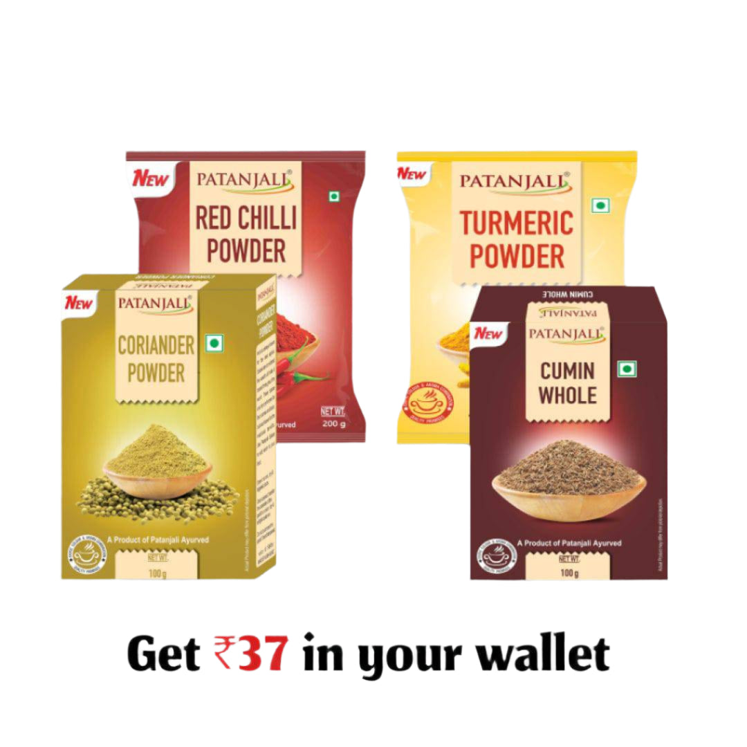 Patanjali Spices Combo- Coriander Powder+Red Chilli+Turmeric Powder+cumin wholeRs 37 Off - 900 gms