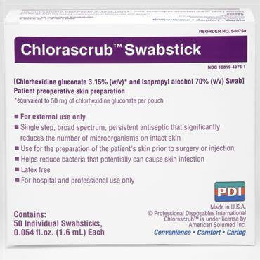 Prevantics Swabsticks with 3.15% CGH and 70% Isopropyl Preinjection & Preoperative Skin Preparation 50/Box