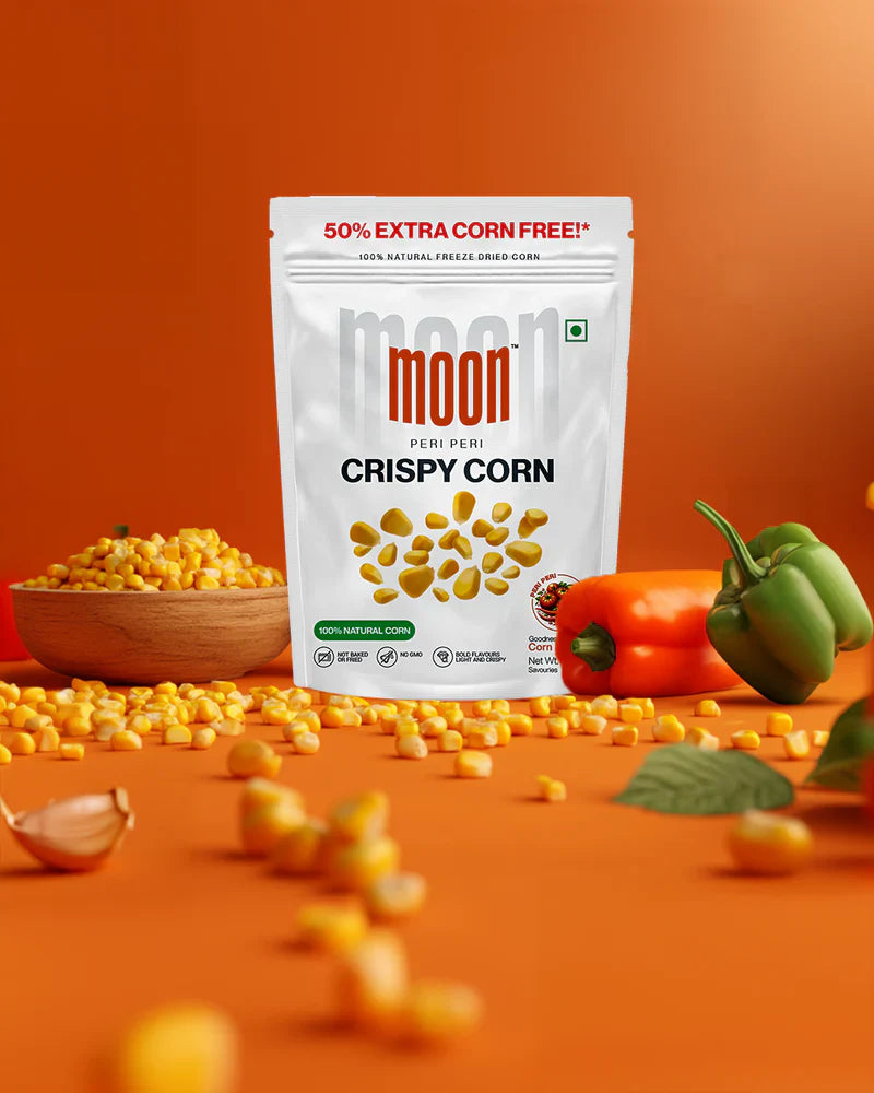 Moon Freeze Dried Crispy Corn  Peri Peri | ( Pack Of 3 ) 20 gms each