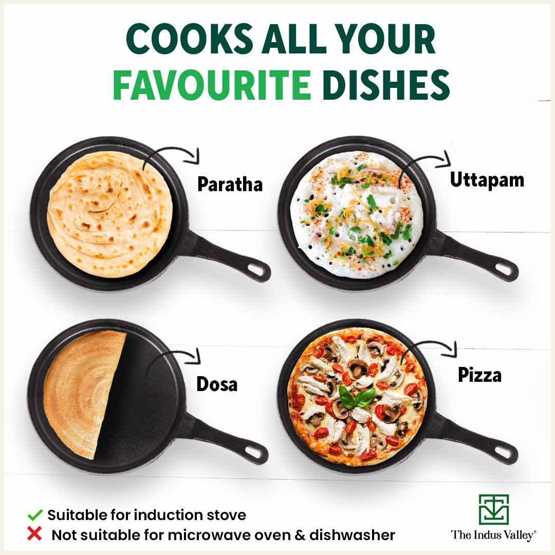 CASTrong Cast Iron Tawa,Pre-seasoned, Nonstick, 100% Pure, Toxin-free, Induction, 25.5cm, 2.2kg