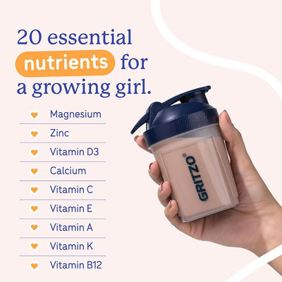 Gritzo SuperMilk Overall Growth (7-12y Girls), Zero Refined Sugar, 21 Vitamins & Minerals