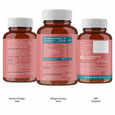 Carbamide Forte Evening Primrose Oil Capsules 1250mg - 100% Pure & Cold Pressed, Hexane & Paraben Free EPO with 10% GLA – 60 Capsules