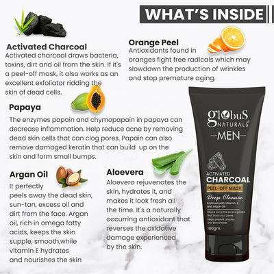 Globus Naturals Anti Pollution & Anti Acne Detox Charcoal Peel Off Mask For Men