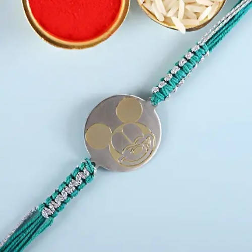 Cute Mickey Metal Rakhi & Amul Milk Chocolate Flow Wraps