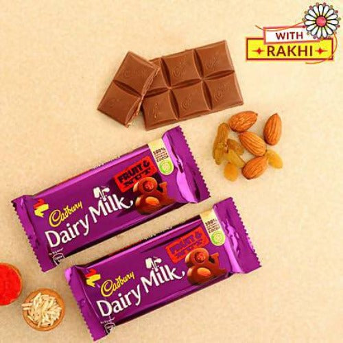 Bright Peacock Zardosi Rakhi & Fruit N Nut Chocolates
