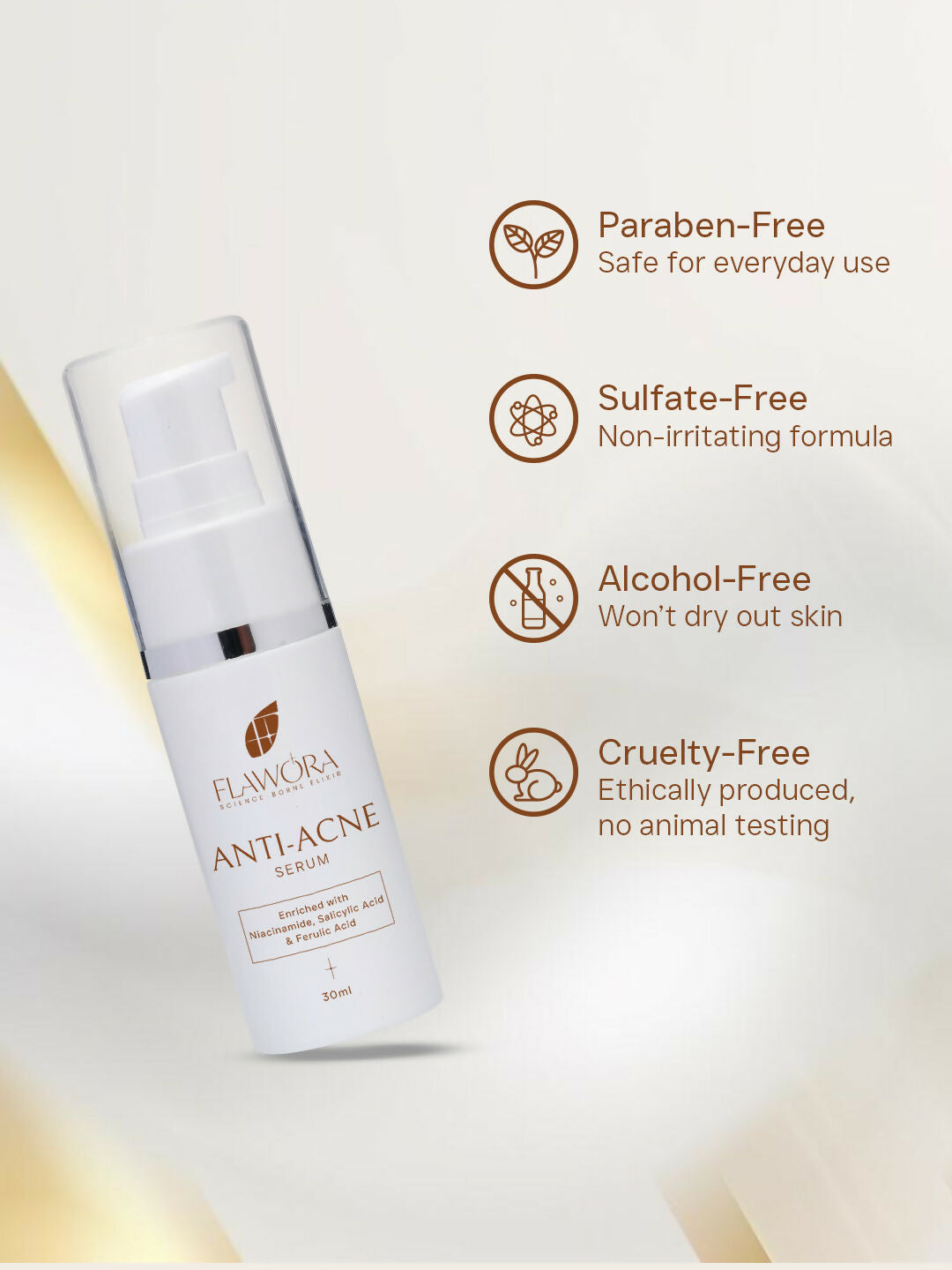 Flawora 24K Gold Face Serum For Brightening, Anti-Aging And Anti Acne Serum To Reduce Blackheads And Open Pores 