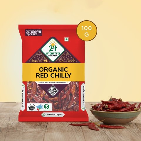 24 Mantra Organic Red Chilli Whole / Khaadi Mirch-100g