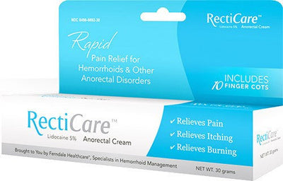 Recticare Anorectal Cream Hemorrhoid Pain Relief Cream with 10 Finger Cots