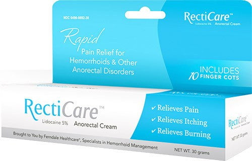 Recticare Anorectal Cream Hemorrhoid Pain Relief Cream with 10 Finger Cots