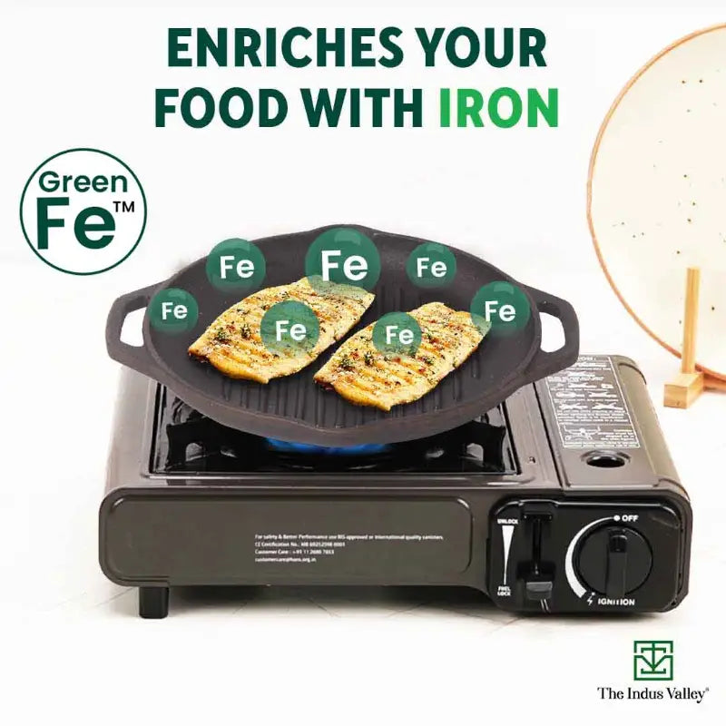 CASTrong Cast Iron Grill Pan, Round,Pre-seasoned, 100% Pure, Toxin-free, Induction, 27cm, 2.1kg