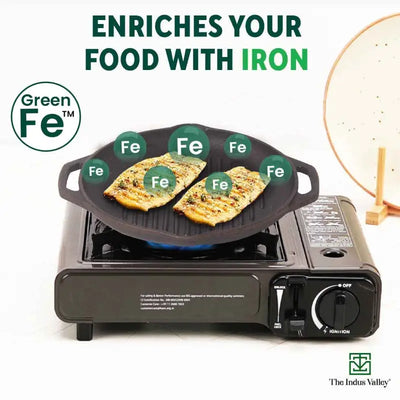 CASTrong Cast Iron Grill Pan, Round,Pre-seasoned, 100% Pure, Toxin-free, Induction, 27cm, 2.1kg