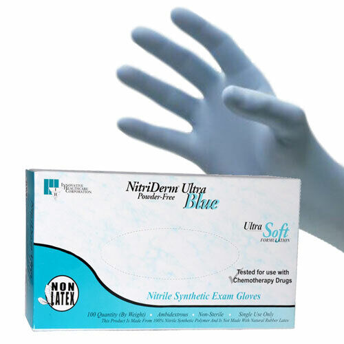 Nitrile Gloves Blue, Powder Free Medical Exam Gloves, NitriDerm Brand, Fentanyl Safe 100/Box