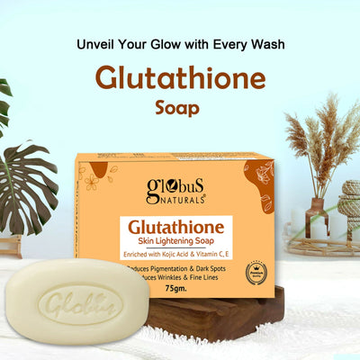Globus Naturals Glutathione Skin Lightening Soap Enriched with Kojic Acid & Vitamin C, E, Reduces Dark Spots, Wrinkles & Fine Lines