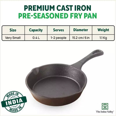 CASTrong Cast Iron Fry Pan, Pre-seasoned, Nonstick, 100% Pure, Toxin-free, Induction, 15.2cm, 0.4L, 1.1kg