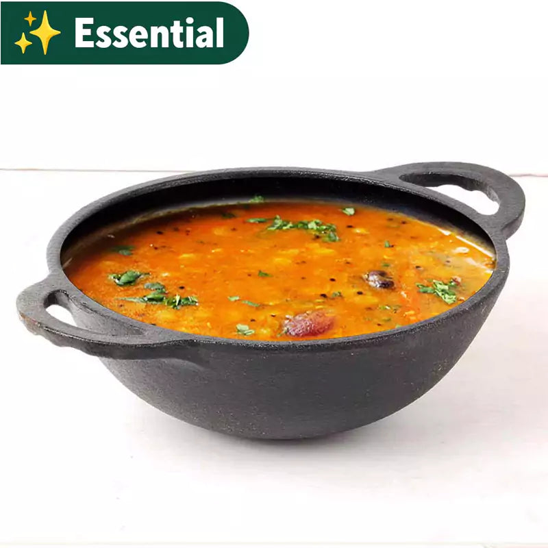 CASTrong Cast Iron Kadai, Pre-seasoned, Nonstick, 100% Pure, Toxin-free, 20.3cm, 1.4L, 1.5kg