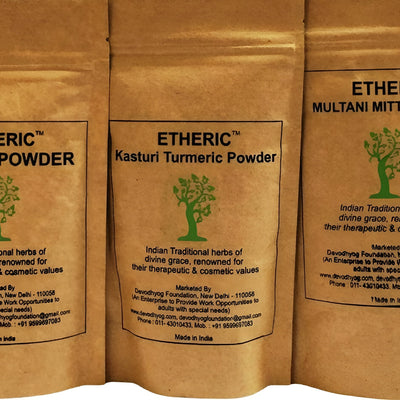 Etheric Kasturi Turmeric, Sandal & Mulatni Mitti Face Pack for Glowing Skin, Skin Whitening & Pimples
