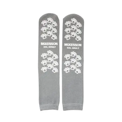 Adult Non-Skid Patient Socks 2-XL Size, Double-Sided Grip, Gray