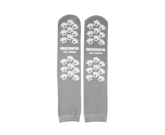 Adult Non-Skid Patient Socks 2-XL Size, Double-Sided Grip, Gray