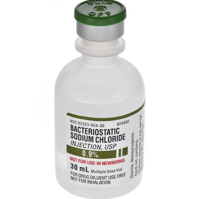 Bacteriostatic Sodium Chloride 0.9% For Injection 30 mL Multiple Dose Vials, 25/tray (Rx)
