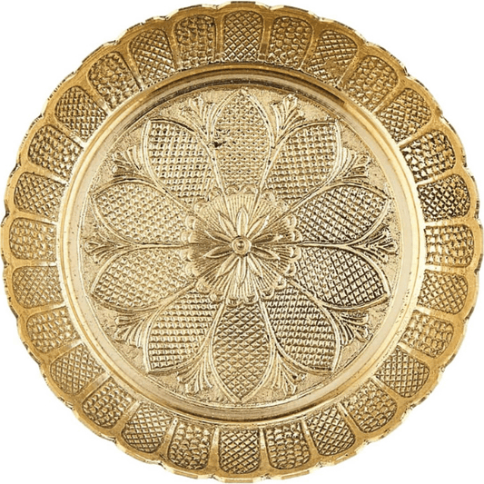 Handmade Brass Puja Thali with Flower Embossed Design