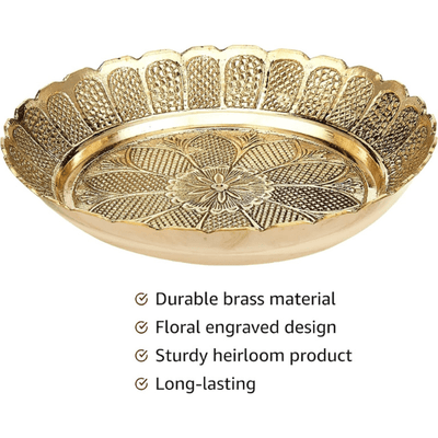 Handmade Brass Puja Thali with Flower Embossed Design