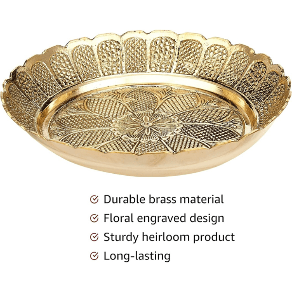 Handmade Brass Puja Thali with Flower Embossed Design