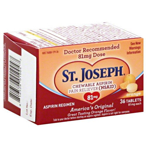 Aspirin 81 mg Low Dose Chewable Tablets by St Joseph 36 Count