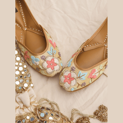Juttis- Multi Color Embroidered Gulner Pastel Flower | Premium Juttis