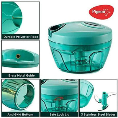 Pigeon by Stovekraft Mini Fruit & Vegetable Chopper With 3 Blades - Plastic, Green, Durable, Multiutility, 400 ml