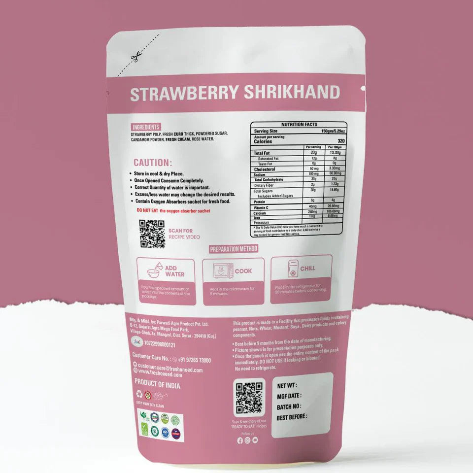 Fresh O Need Strawberry Shrikhand - Ready To Eat 150 gms