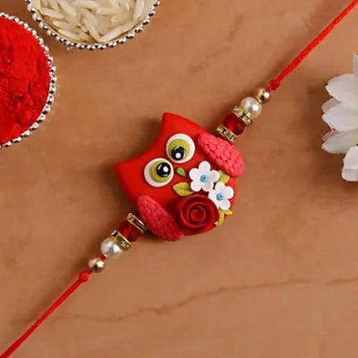 Cute Owl Polymer Clay Rakhi & Almonds Jar