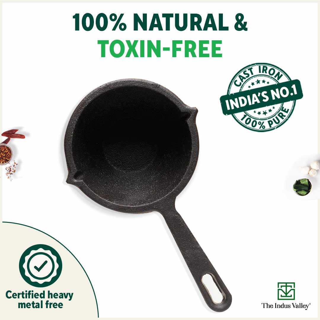CASTrong Cast Iron Tadka Pan, Pre-seasoned, Natural Nonstick, 100% Pure, Toxin-free, Induction
