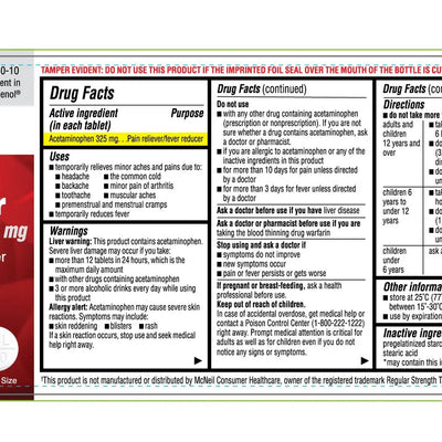 Acetaminophen 325 mg Tablets 1000 Bulk Bottle