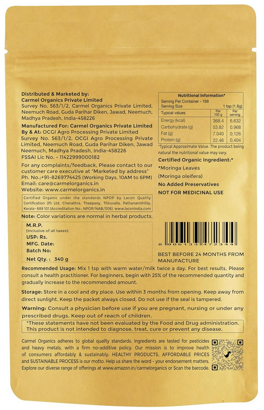 Carmel Organics Moringa Leaves Powder