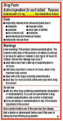 Tylenol Regular Strength Pain Reliever 325mg 100 Tablets