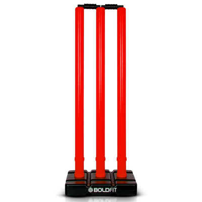 Boldfit Cricket Stumps with Stand & Bails - Red