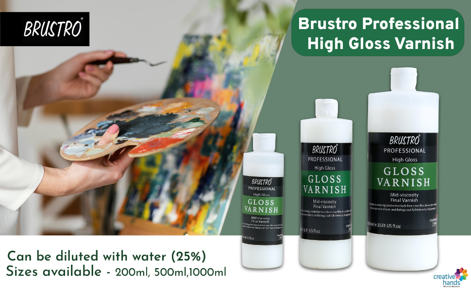Brustro Artist's Varnish| High Gloss Finish|500ml| Apply with Brush |Perfect Coating on Acrylic Painting,Non-yellowing,Transparent,Canvas,Paper, Artwork Protection.