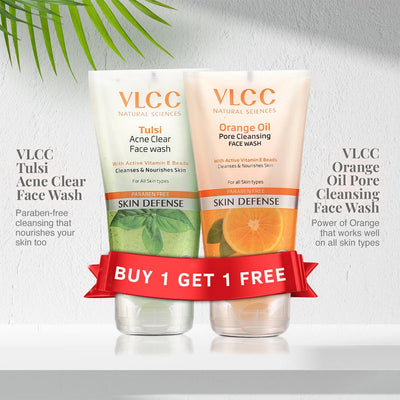 VLCC Tulsi Acne Clear Face Wash with FREE Orange Oil Pore Cleansing Face Wash (Buy 1 Get 1) (150 ml each)
