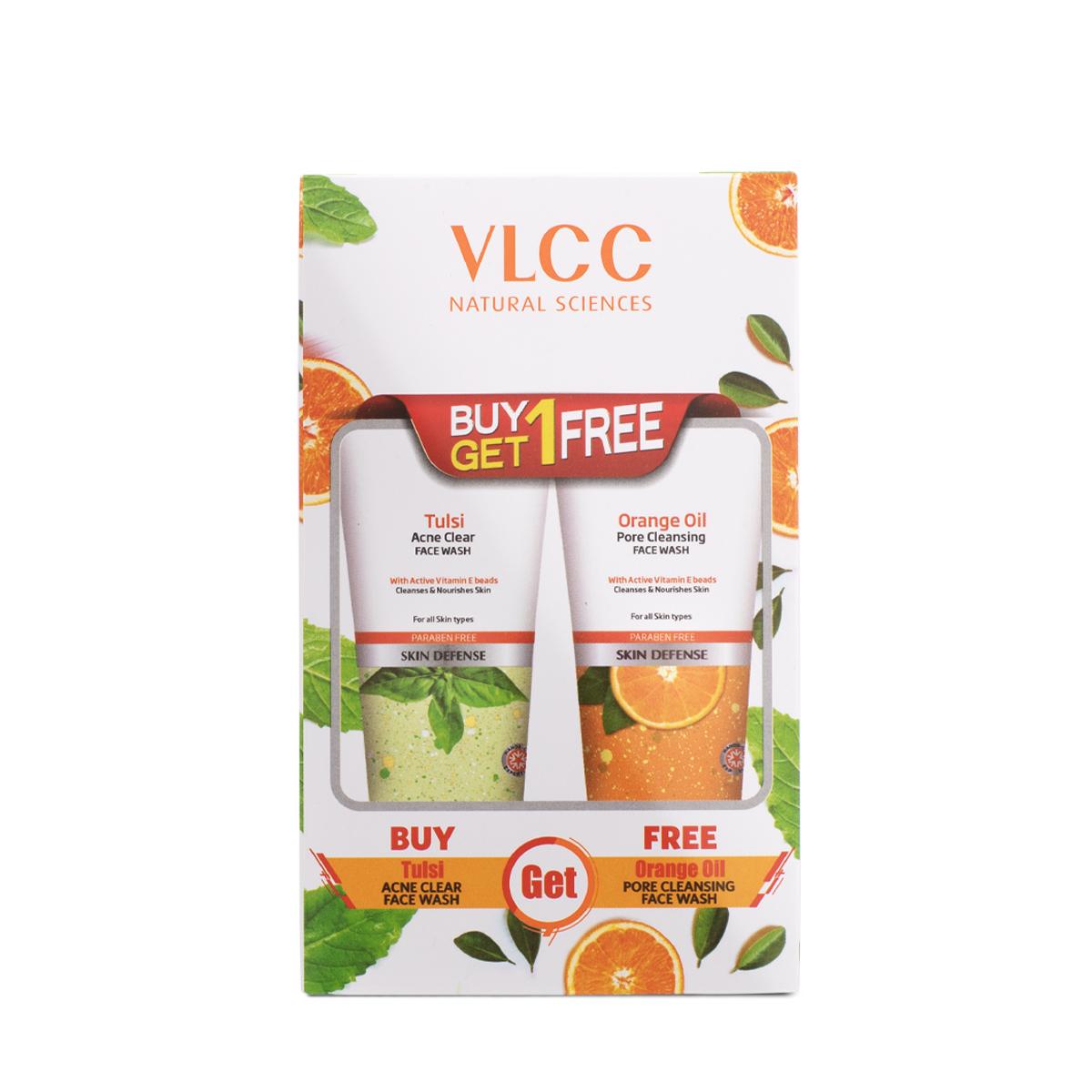 VLCC Tulsi Acne Clear Face Wash with FREE Orange Oil Pore Cleansing Face Wash (Buy 1 Get 1) (150 ml each)